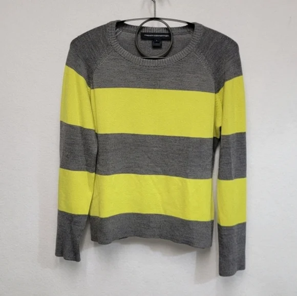 French Connection Womens Size Large Lime Green And Gray Colorblock Sweater - Picture 9 of 9